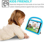Dual kickstands unfolded on the rear of the kids tablet bumper stand for horizontal viewing