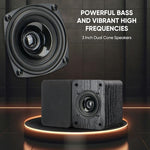 Saiyin 40W stereo speakers showing dual cone drivers and wood grain texture