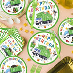 Euoyufo garbage truck theme dinner and dessert plates
