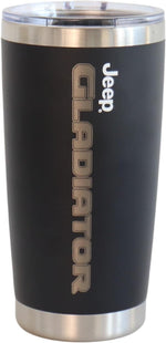 Jeep Gladiator 20 ounce travel coffee mug front view showing logo