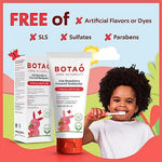 Botao children's strawberry toothpaste tube with aloe vera and chamomile ingredients.