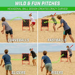Three neon green hexagonal LotBall baseballs for swerve pitching