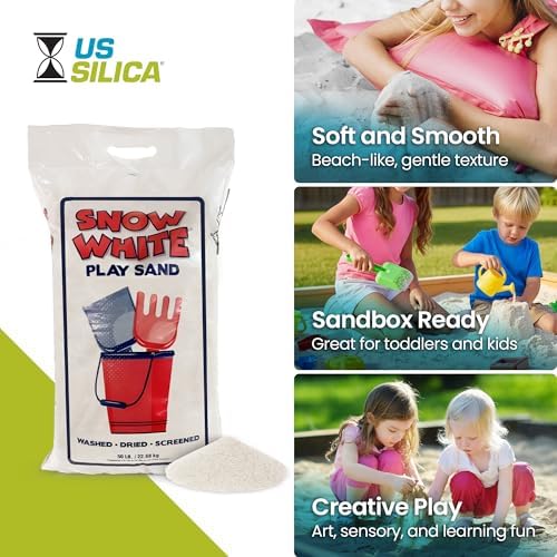 Children building sandcastles in sandbox with white sand