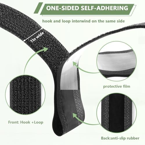 Heavy duty black hook and loop tape bundle securing messy electrical cords behind a desk