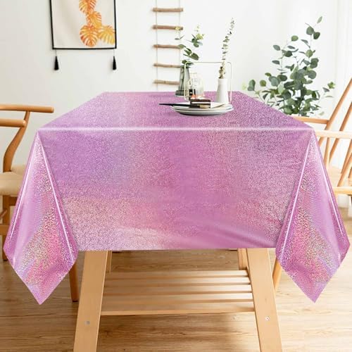 Wide view of shimmering iridescent wedding table decoration