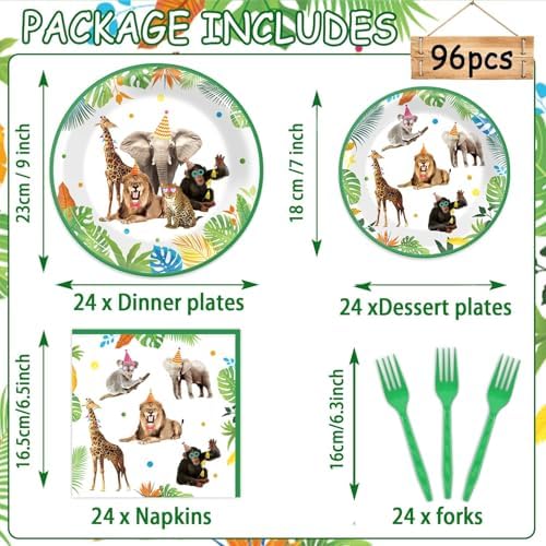 Close up of safari animal paper plates and napkins