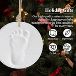 Air-dry baby footprint kit displayed on a mantel with the included stands.