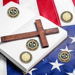 Authentic imported Christian pocket tokens showcasing detailed spiritual icons and protective finishes.
