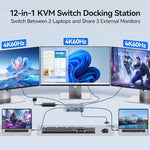 ANGEET triple monitor docking station back panel displaying multiple HDMI video outputs and power delivery slots.