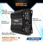 PRV Audio 1 Ohm mini car amplifier packaging box showcasing authentic USA imported specifications.