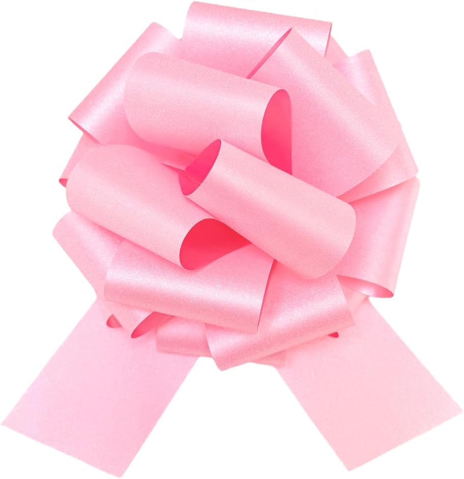 GYDbow large pink glitter gift bow front view showing full pull bow assembly for presents