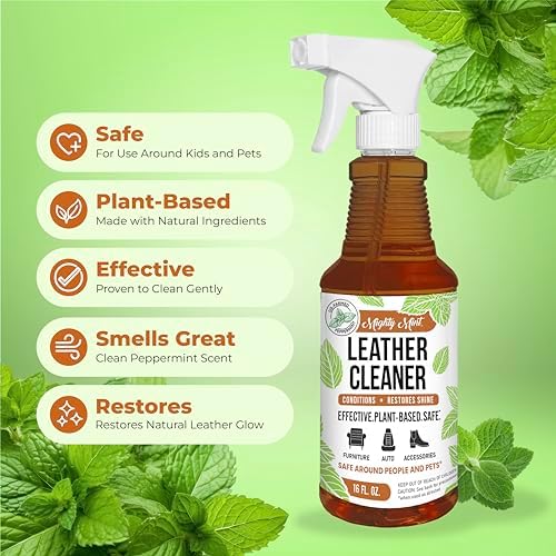 Mighty Mint leather cleaner being applied to a leather surface