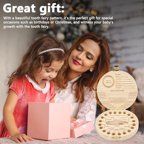 Kids wooden keepsake box showing milestone recording chart