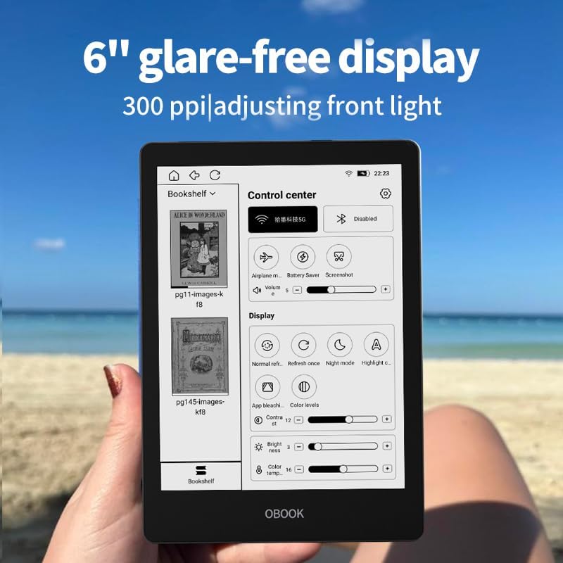 Obook6 eReader displaying text on high resolution screen