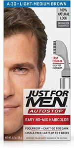 Side panel of Just For Men hair dye box explaining the automatic shut-off feature after ten minutes.