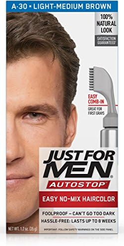 Side panel of Just For Men hair dye box explaining the automatic shut-off feature after ten minutes.