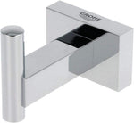 Grohe Essentials Cube Robe Hook close up of chrome finish