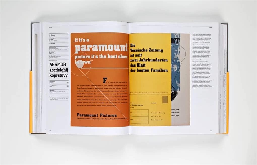 Close-up view of historical type specimen pages inside The Visual History Of Type