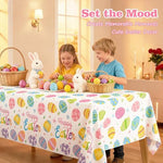 Close up view of the colorful watercolor Easter eggs and spring flowers printed on the plastic sheet.