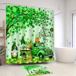 Waterproof festive green shower curtain material close up detail