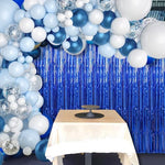 Profasion blue foil backdrop curtain showing the pre-applied adhesive strip location.