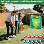 Family playing Vqrzg golf chipping game in a backyard