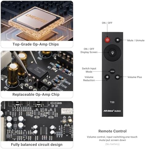 AIYIMA T20 home audio preamplifier unboxed showing the vacuum tubes and included twelve volt power supply.