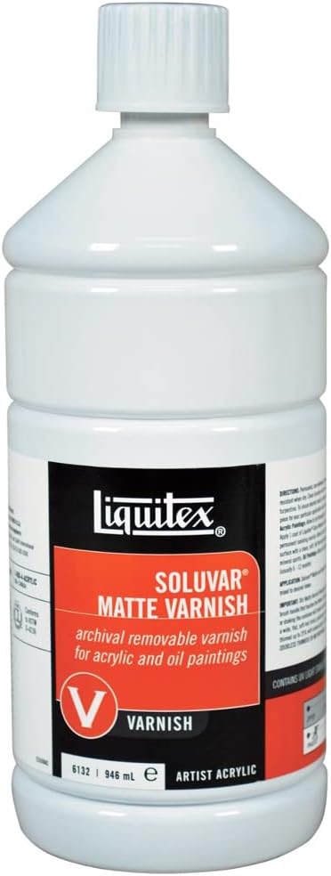 Liquitex Soluvar final picture varnish front view 32 fluid ounce bottle matte