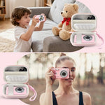 Side profile of pink compact camera case for travel and protection