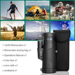 Dazftiey high definition monocular telescope resting next to its protective carrying pouch illustrating its travel friendly size