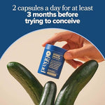 O Positiv Preggo Sperm Health capsules showing clean vegan and gluten free product certification badges