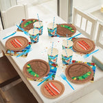 Top down view of party plates and disposable cutlery set