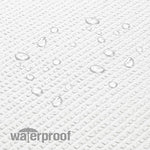 Water droplets quickly forming beads and rolling off the water-repellent polyester fabric surface.