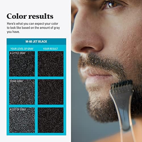 Before and after results using Just For Men gray coverage beard color