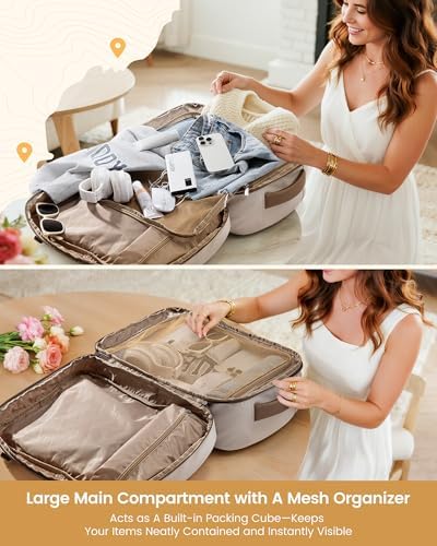 LOVEVOOK weekend luggage suitcase bag highlighting the bottom ventilated shoe compartment and wet dry separation pocket.