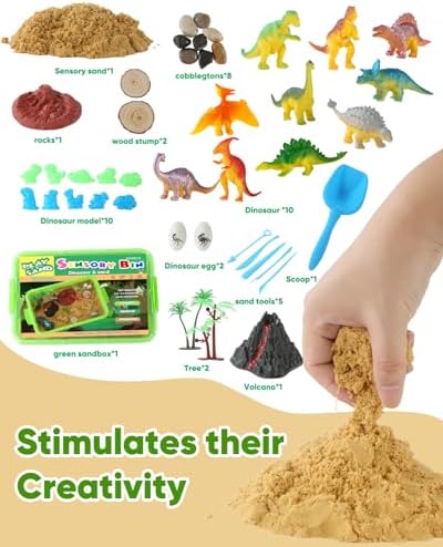 Close up of dinosaur sensory bin storage tub