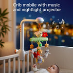 TUMAMA KIDS musical cot mobile showing the colorful starlight projection on the ceiling