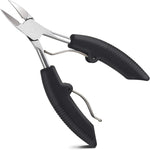 TEAORB professional ingrown toenail clippers front view showing sharp curved stainless steel blades and black ergonomic handles.