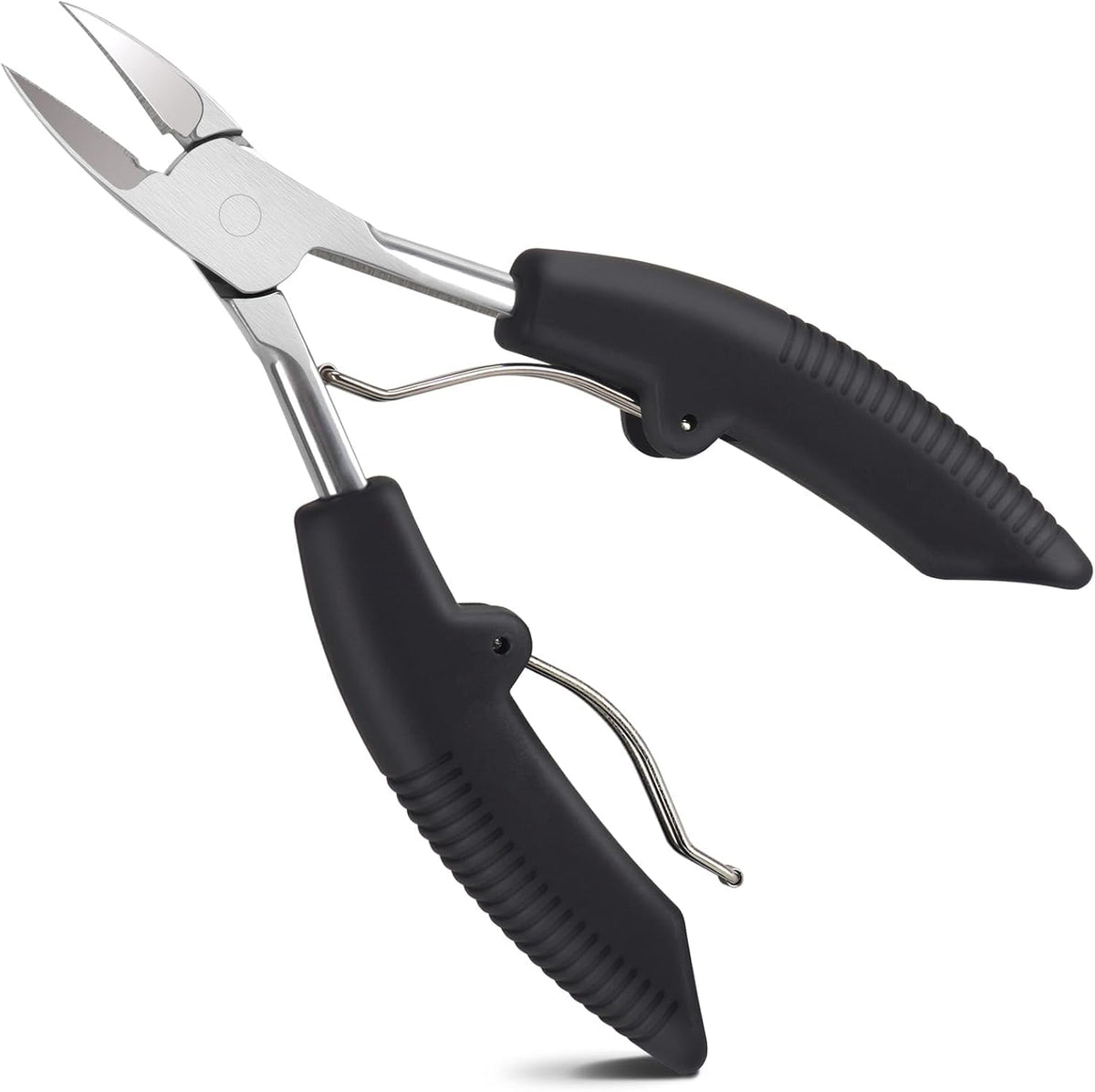 TEAORB professional ingrown toenail clippers front view showing sharp curved stainless steel blades and black ergonomic handles.