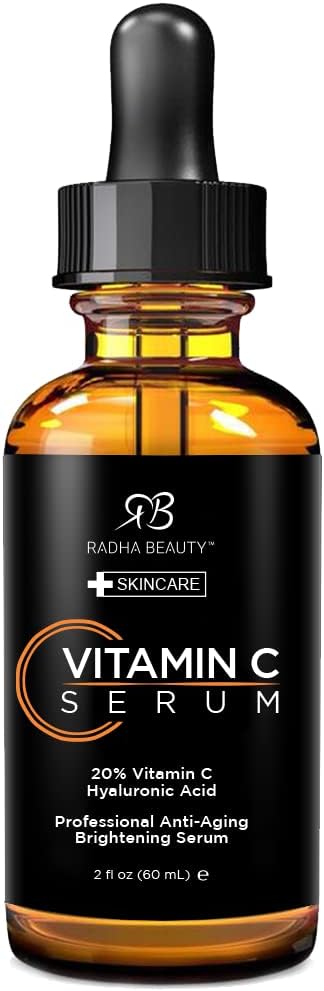 Radha Beauty Natural Vitamin C Serum 2oz, Vitamin C, Vitamin E, Hyaluronic Acid and Aloe, Facial Serum for Anti-Aging Wrinkles, Dark Spots, Fine Lines - Image 1