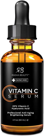Radha Beauty Natural Vitamin C Serum 2oz, Vitamin C, Vitamin E, Hyaluronic Acid and Aloe, Facial Serum for Anti-Aging Wrinkles, Dark Spots, Fine Lines - Image 1