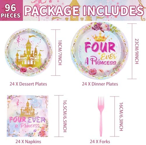 4th birthday fairytale theme plates and fork set