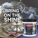Weiman silver wipes package layout displaying the included dual-action micro buffing polishing cloth