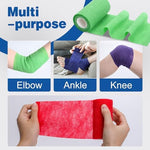 Four inch self adhering medical wrap being applied to an ankle for joint compression support.