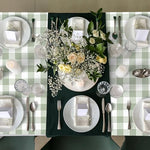 Close up detail of Ganeen green and white checkered pattern