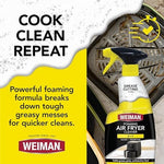 Foaming air fryer cleaner spray applied to ceramic non stick basket