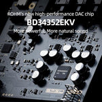 Premium Rohm chip audio DAC back panel display showcasing the dual USB optical and coaxial inputs.