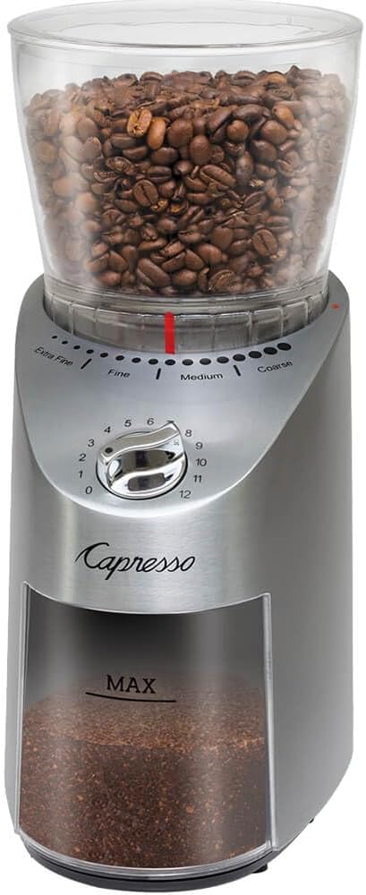 Capresso Infinity Plus Conical Burr Grinder, Black | Commercial-grade steel burrs, 16 settings, low-speed gear motor - Image 11