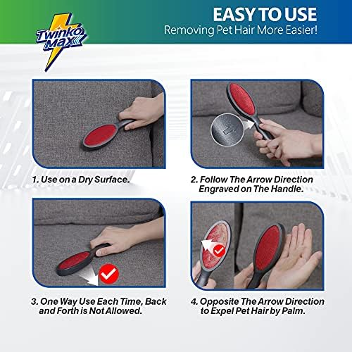 Twinko Max reusable brush removing pet hair from a sofa.
