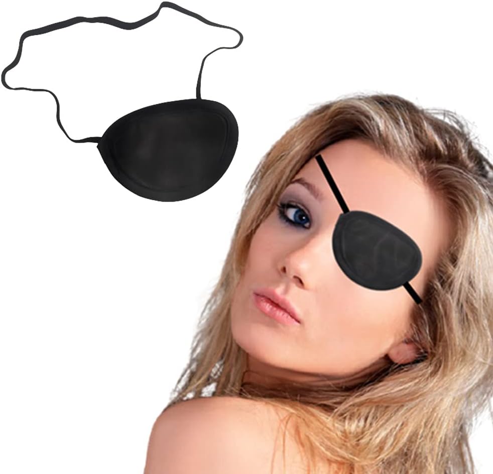 Xianglangsuccess Monocular Black Eye Patch front view showing contoured 3D groove design
